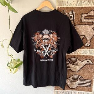 Harley-Davidson Black Short Sleeve Tee with Orange Skull Graphic XL